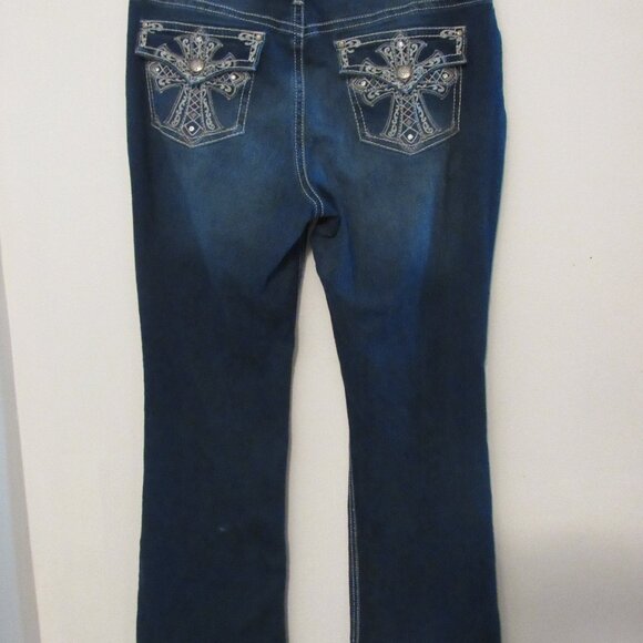 Love Indigo Western Bootcut Jeans Womens14 Blue Embroidered Button Flap Pockets - Picture 7 of 11